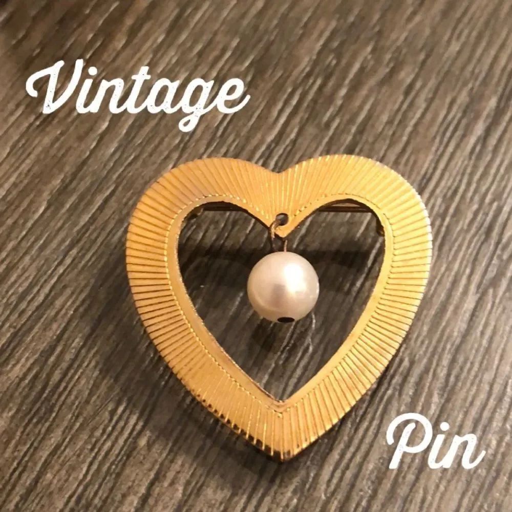 Vintage Heart Pin with Dangle Faux Pearl
